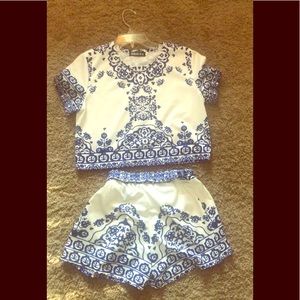 Crop top and high waisted shorts set